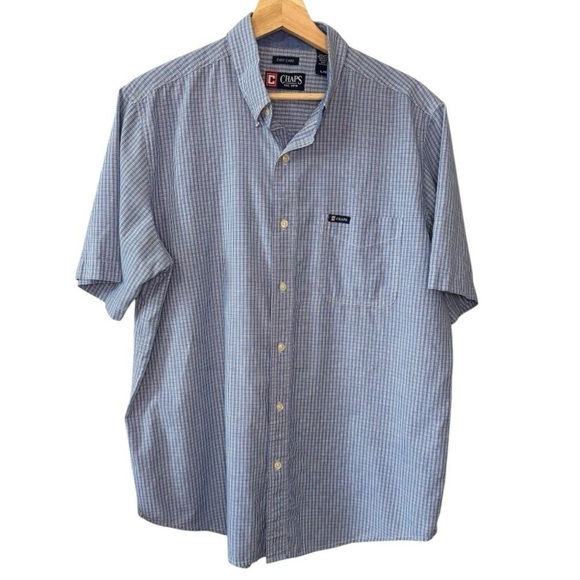 Chaps Ralph Lauren Button Up Shirt Mens Large Blue Check Short Sleeve Casual - Picture 2 of 9